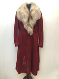 womens  vintage  Urban Village Vintage  suede  sheepskin  red  Loewe  Jacket  fur collar  fox fur  coat  70s  70  1970s  12