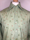 vintage  Urban Village Vintage  urban village  square print  Shirt  retro  printed shirt  printed  print  Mens Shirts  mens  long sleeves  Long sleeved top  long sleeve  L  green  dagger collar  dagger  button down  button