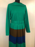 womens  vintage  Urban Village Vintage  stripes  print dress  MOD  Green  dress  collar  Carnegie  Belted waist  belted  70s  70  1970s  14