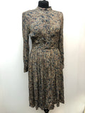womens  vintage  Urban Village Vintage  pleated skirt  Paisley Print  paisley  long sleeve  Kati at Laura Phillips  Green  dress  brown  70s  1970s