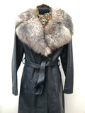 womens  winter coat  vintage  Urban Village Vintage  sheepskin collar  Leather Jacket  Leather Coat  Leather  blue  70s  1970s