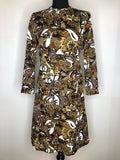 1960s Psychedelic Long Sleeved Dress in Brown - Size UK 16