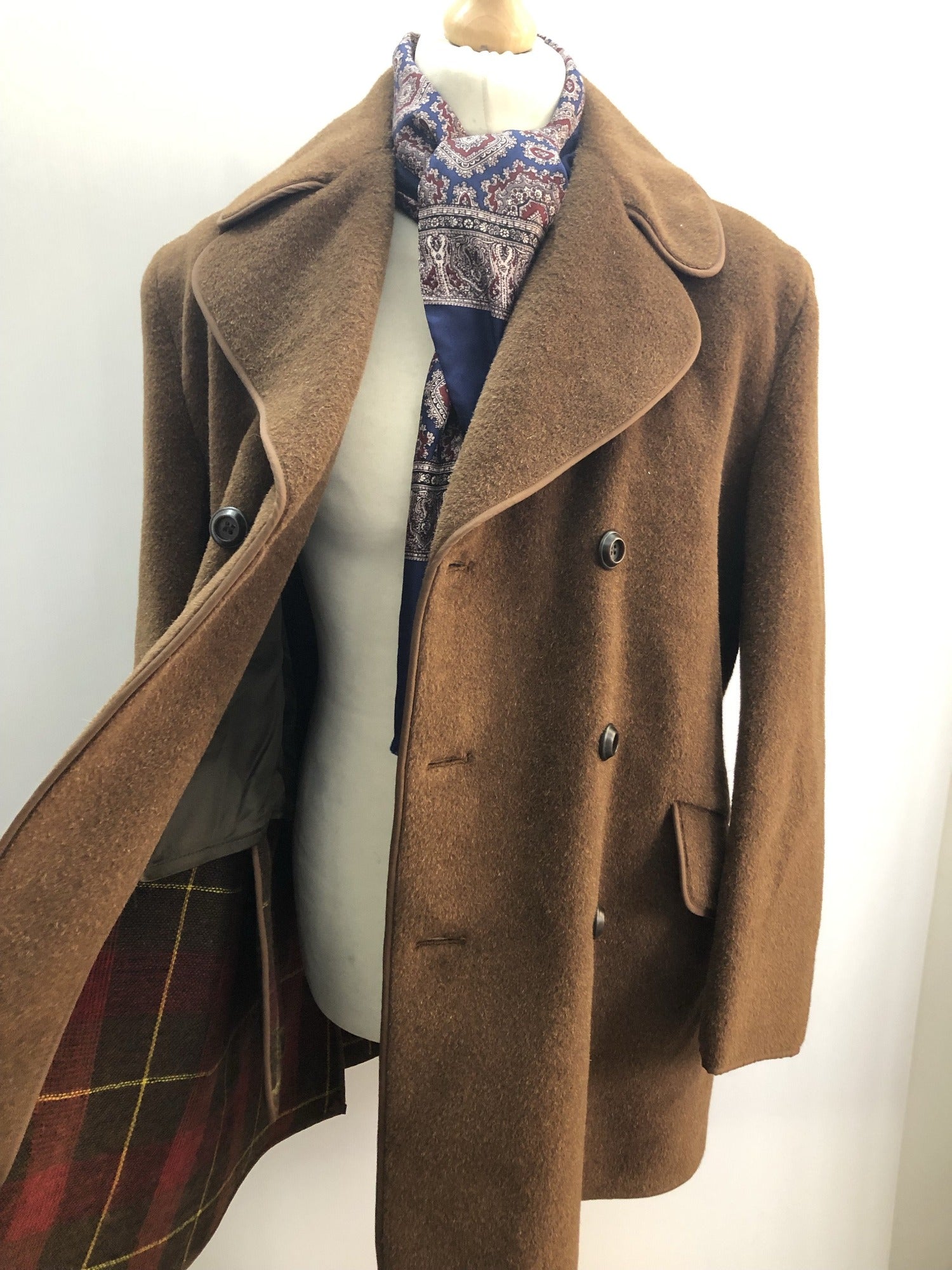 1960s Wool Mohair and Mink Double Breasted Coat in Brown Size UK M M