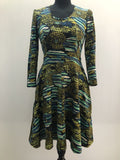 zip back  womens  winter  vintage  Urban Village Vintage  sleeves  print dress  print  multi  maxi dress  long sleeve  green  dress  blue  autumnal  autumn  70s  1970s  10