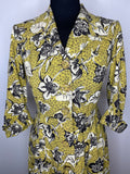 Yellow  ww2  womens  vintage  tea dress  spear collar  retro  midi dress  midi  long sleeve  floral print  floral dress  floral  fitted waist  dress  black  40s  1940s  10