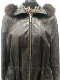 zip hood  womens  vintage  Urban Village Vintage  Margaretha Ley  leather  Fox fur  Escada  black  14