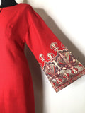 womens  vintage  Urban Village Vintage  urban village  Sybil Zelker  red  Polly Peck  metallic  maxi dress  maxi  keyhole neck  keyhole  ethnic embroidery  ethnic  boho  bohemian  bell sleeves  bell sleeve  back zip  70s  1970s  14