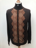 zip front  vintage  Urban Village Vintage  Pringle  MOD  mens  light knitwear  knitwear  high neck  cardigan  brown  argyle print  60s  1960s