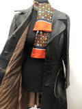 Womens Vintage 1970s Black Leather Jacket Suede Centre Swear & Wells Size 12 long length 70s circular pockets collared design button front - Urban Village Vintage