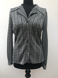 womens  vintage  Urban Village Vintage  top  stripes  silver  metallic  lurex  floral print  collar  blouse  black  70s  1970s