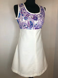 womens  white  vintage  sleeveless  retro  Purple  print dress  MOD  mini dress  dress  60s  1960s  10