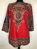 1970s Dashiki Kaftan Top in Red - Size UK 10-12