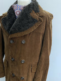 Winter Jacket  Winter Coat  winter  vintage  Urban Village Vintage  urban village  sheepskin collar  Sheepskin  quilted lining  quilted  quilt  pockets  pocket  MOD  mens coat  mens  made in england  M  long sleeve  long coat  lining  Jacket  faux fur  faux collar  faux  double breasted coat  double breasted  corduroy  cords  corded  cord  coat  car coat  button front  button  brown  briqwater  70s style  70s  70  1970s