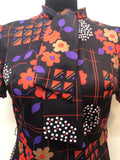 womens  vintage  Urban Village Vintage  tie neck  pockets  patterned  multi  MOD  Grace Brown London  floral  dress  black  60s  1960s  10