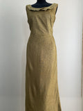 1960s Glittery Gold Lurex Long Evening Maxi Party Dress - Size UK 12