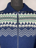 zip  vintage  Urban Village Vintage  urban village  prova  mens  long sleeve  L  knitwear  knitted  knit  Jacket  fair isle  collar  Blue  big collar  70s style  70s  1970s