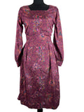 Vintage 1970s Floral Print Long Sleeve Dress in Purple - Size UK 8