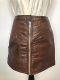 1960s Leather Zip Front Mini Skirt in Brown - Size UK 10