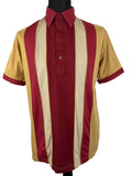 Vintage 1970s Stripe Polo Top in Burgundy and Beige by Gabicci - Size L