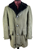 Vintage 1970s Faux Fur Collar Corduroy Coat in Khaki by Sears - Size L