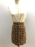 zip  womens  vintage  Urban Village Vintage  urban village  square pattern  Skirts  skirt  MOD  mini skirt  high waisted  front zip  front pockets  brown  60s  6  1960s