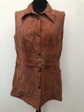 1970s Suede Belted Tunic Waistcoat - Size 12