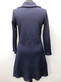 womens  vintage  V-Neck  printed  Navy  knit dress  fit and flare  dress  Collar  Blue  70s  1970s  10/12