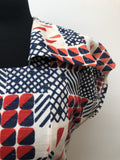 womens  white  vintage  Urban Village Vintage  square print  square pattern  square neck  red  midi dress  midi  Eastex  dress  collar  blue  70s  70  1970s  14
