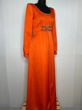 womens  vintage  Urban Village Vintage  scoop neck  scoop back  party  orange  new year  maxi dress  maxi  low back  long sleeved  long dress  jewelled  glamorous  glam  evening  dress  70s  60s  1970s  1960s  10