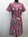 womens  vintage  Urban Village Vintage  short sleeved  short sleeve  Roll neck  psychedelic  psych  pink  patterned dress  patterned  Ladies Pride  hippie  dress  60s  1960s  12