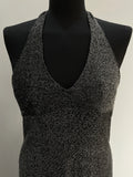 1970s Black Glittery Lurex Halter Neck Maxi Party Dress - Size UK 12