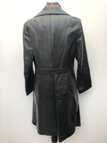 Womens Vintage 1970s Black Leather Jacket Suede Centre Swear & Wells Size 12 long length 70s circular pockets collared design button front - Urban Village Vintage