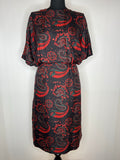 Vintage 1970s Paisley Print Tunic Dress in Black and Red - Size UK 12