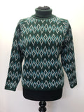 womens  Winserlee  vintage  Urban Village Vintage  urban village  retro  polo jumper  knitted  knit  jumper  Green  diamond stitch  crew neck  70s  70  1970s  12