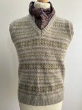 sweater vest  vintage  vest  Urban Village Vintage  urban village  sleeveless  retro  pure new wool  pullover  pattern  patterened  mens  M  knitted  jumper vest  grandad knit  fair isle  brown  70s  40s  1970s  1940s