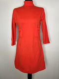 1960s Coral Red Roll Neck Long Sleeve Mod Mini Dress - UK 10