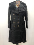 Vintage 1970s Wool Coat with Sheepskin Collar by Your Sixth Sense in Black - Size UK 12