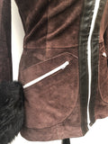 womens vintage Suede Sheepskin coat brown Black sheepskin 8 70s 6/8 6 1970s Urban Village Vintage
