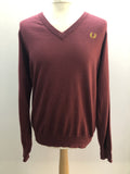Fred Perry 100% Lambs Wool V-Neck Jumper - Size L