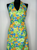 womens  vintage  Urban Village Vintage  print dress  print  orange  maxi dress  halterneck  halter dress  halter  Green  floral print  dress  blue  70s  1970s  10