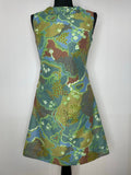 1960s Green Floral Sleeveless A-Line Shift Scooter Dress - Size 10