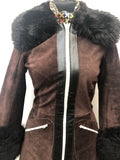 womens vintage Suede Sheepskin coat brown Black sheepskin 8 70s 6/8 6 1970s Urban Village Vintage