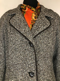 wool blend  womens  winter coat  vintage  Urban Village Vintage  urban village  Maxane Model  made in england  long sleeve  Jacket  fabric button  collar  coat  button down  button  brown  big collar  big button  60s  1960s
