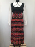 womens  white  vintage  Urban Village Vintage  patterned dress  patterned  multi  maxi dress  long sleeve  long dress  dress  collar  black  70s  60s  1970s  1960s  12