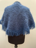 Wool Blend  womens  vintage  Urban Village Vintage  urban village  One Size  mohair  fringed  fringe  cape  blue  60s  1960s