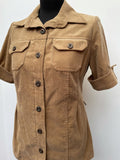 womens  vintage  Urban Village Vintage  urban village  short sleeved  short sleeve  Shirt  safari style  safari  retro  pockets  corduroy  corded  cord  collar  chest pockets  camel  button fastening  button down  button  brown  big collar  70s  1970s  10