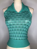 1970s Collared Knitted Halterneck Top - Size UK 6