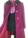 womens  winter coat  vintage  Urban Village Vintage  urban village  Rounded collar  purple  Morvic  made in england  long sleeve  Jacket  fabric button  collar  coat  button down  button  big button  Astrakhan collar  60s  1960s  12