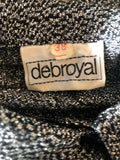 womens  vintage  Urban Village Vintage  urban village  Stripes  silver  shimmer  retro  metallic stitch  metallic  lurex  long sleeve  Jacket  high neck  evening blouse  dagger collar  dagger  collar  blouse  black  70s  1970s  12