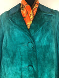 womens coat  womens  vintage  Urban Village Vintage  urban village  Suede Jacket  Suede  MOD  midi  long sleeve  leather trim  Leather  green  coat  60s  1960s  14